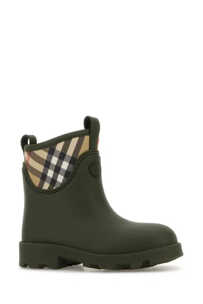 Burberry Olive Green Rubber Marsh Stamp Ankle Boots In Green