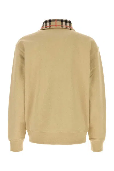 Burberry Beige Stripe Collar Half-zip Sweatshirt In Nude