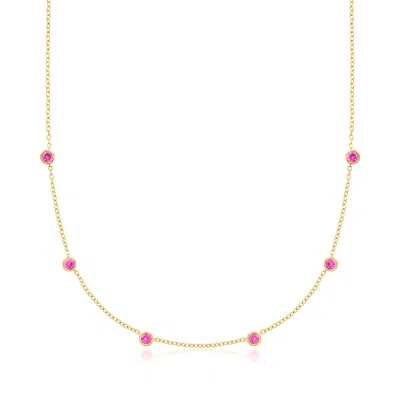 Rs Pure By Ross-simons Bezel-set Lab-grown Pink Sapphire Station Necklace In 18kt Gold Vermeil In Multi