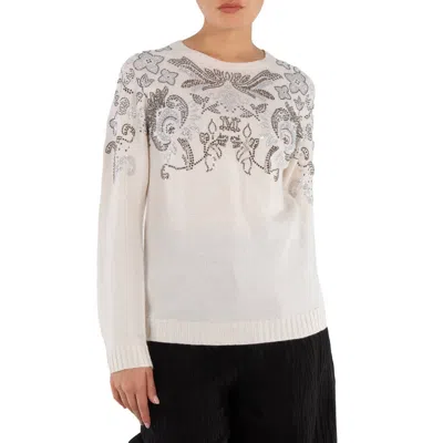 Max Mara Ladies White Wool-cashmere Embellished Aldeno Sweater In White