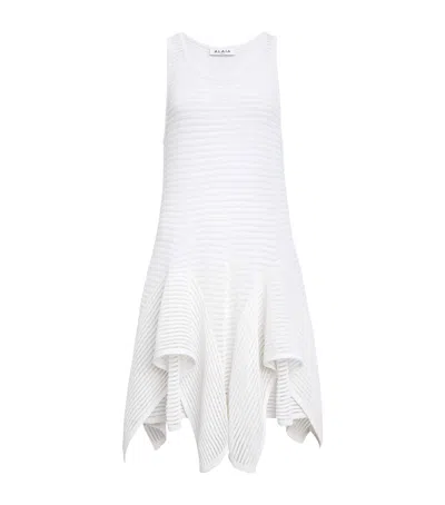 Alaïa Ladder Knit Sleeveless Ruffle-slits Midi Dress In White