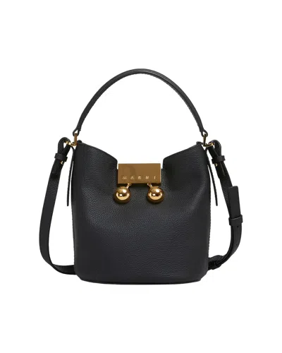 Marni Womens 00n99 Trunkeroo Bucket Leather Shoulder Bag In Black