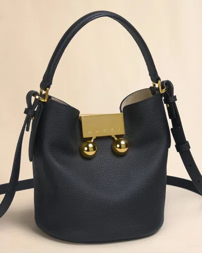 Marni Womens 00n99 Trunkeroo Bucket Leather Shoulder Bag In Black