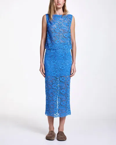 Smythe Lace Pencil Skirt In Blue