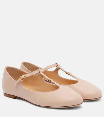 Chloé Marcie Embellished Leather Ballet Flats In Pink