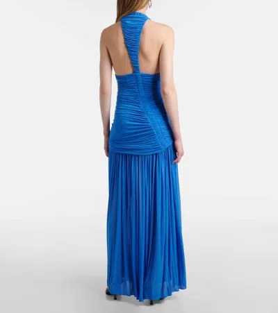 Christopher Esber Orion Open-back Ruched Mesh Gown In Blue