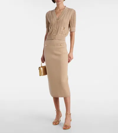 Alessandra Rich Cotton And Cashmere Pencil Skirt In Pink