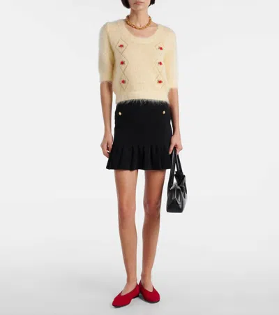 Alessandra Rich Embroidered Mohair-blend Sweater In Neutral