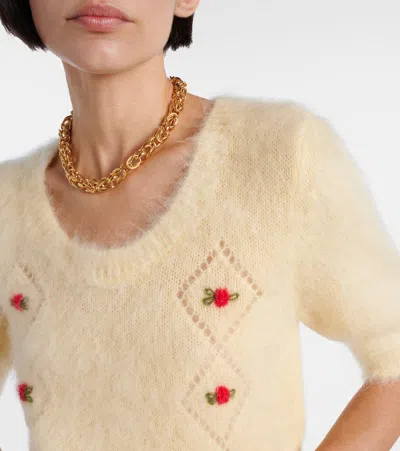 Alessandra Rich Embroidered Mohair-blend Sweater In Neutral