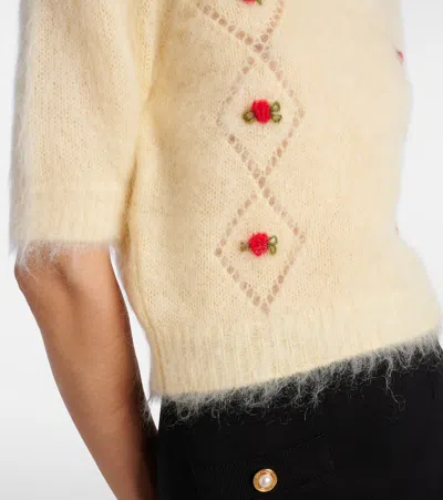 Alessandra Rich Embroidered Mohair-blend Sweater In Neutral