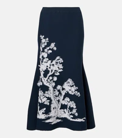Erdem Womens Cyanotype Etching Navy Tree-print A-line Knitted Midi Skirt In Blue