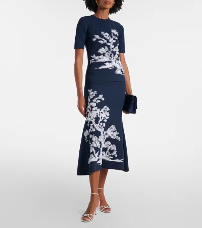 Erdem Womens Cyanotype Etching Navy Tree-print A-line Knitted Midi Skirt In Blue