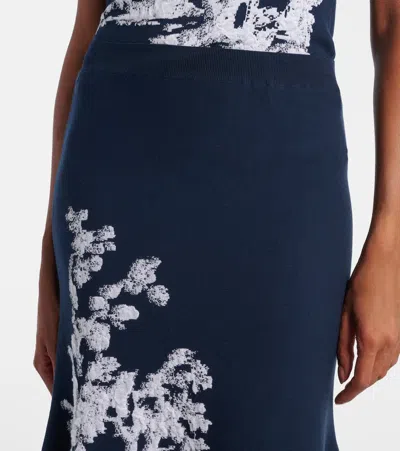 Erdem Womens Cyanotype Etching Navy Tree-print A-line Knitted Midi Skirt In Blue