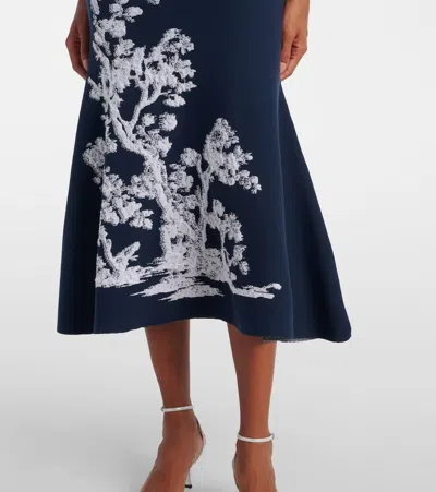 Erdem Womens Cyanotype Etching Navy Tree-print A-line Knitted Midi Skirt In Blue