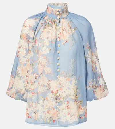 Zimmermann Cascadian Billowed Ramie Shirt In Blue