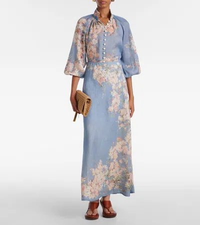 Zimmermann Cascadian Billowed Ramie Shirt In Blue