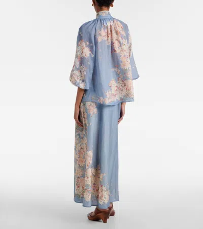Zimmermann Cascadian Billowed Ramie Shirt In Blue
