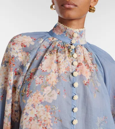 Zimmermann Cascadian Billowed Ramie Shirt In Blue