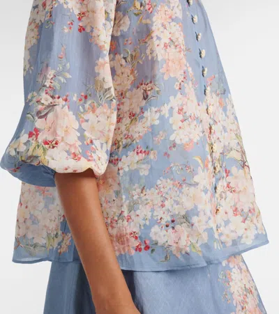 Zimmermann Cascadian Billowed Ramie Shirt In Blue