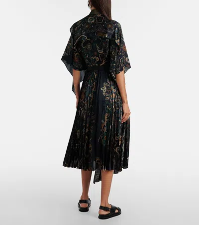 Sacai Womens Navy Floral Pleated Woven Midi Skirt In Black