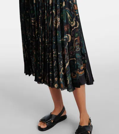 Sacai Womens Navy Floral Pleated Woven Midi Skirt In Black