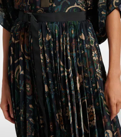 Sacai Womens Navy Floral Pleated Woven Midi Skirt In Black