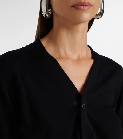 Sacai Knit Wool Cardigan With Pleated Chiffon Back In Black