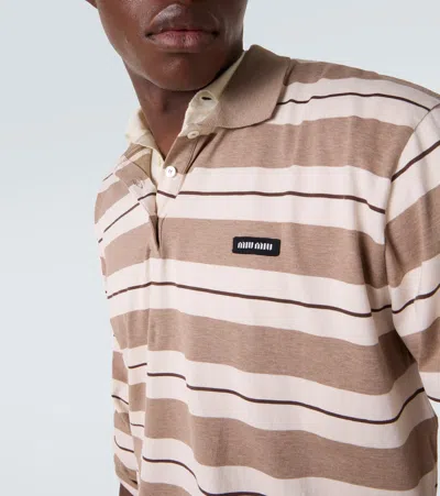 Miu Miu Striped Cotton Jersey Polo Shirt In Multi