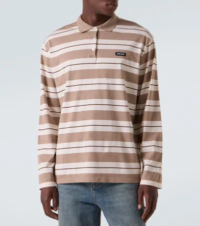 Miu Miu Striped Cotton Jersey Polo Shirt In Multi