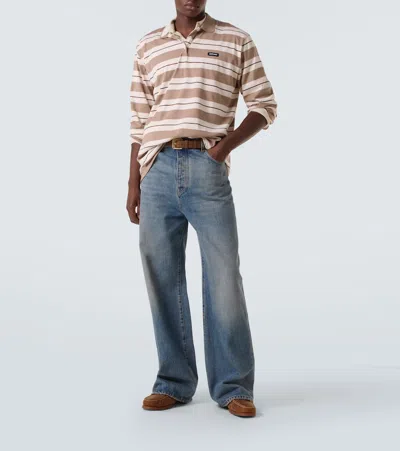 Miu Miu Striped Cotton Jersey Polo Shirt In Multi