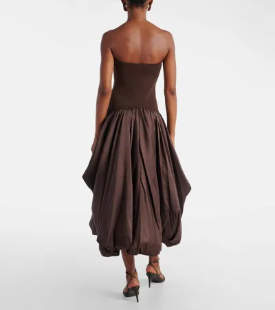 Simkhai Izzy Strapless Taffeta Midi Dress In Brown