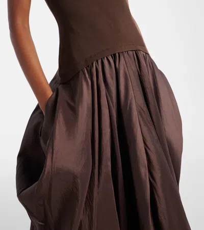 Simkhai Izzy Strapless Taffeta Midi Dress In Brown