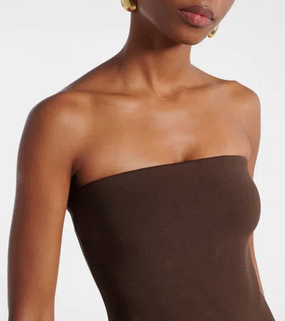 Simkhai Izzy Strapless Taffeta Midi Dress In Brown