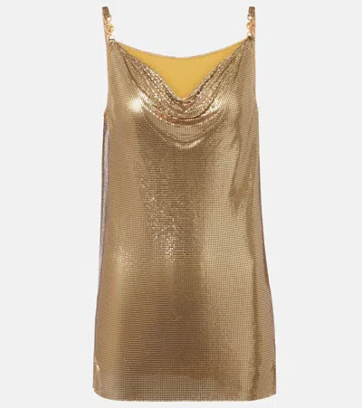 Versace Sleeveless Cowl-neck Metal Mesh Mini Dress In Gold
