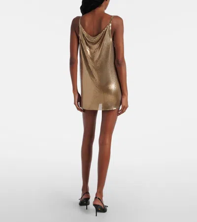 Versace Sleeveless Cowl-neck Metal Mesh Mini Dress In Gold