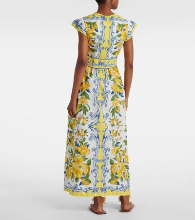 Farm Rio Off-white Sicily Scarf Organic Cotton Maxi Dress In Yellow