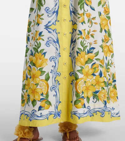 Farm Rio Off-white Sicily Scarf Organic Cotton Maxi Dress In Yellow