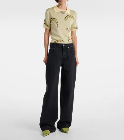 Jacquemus Le De-nîmes Large High Rise Wide Jeans In Black