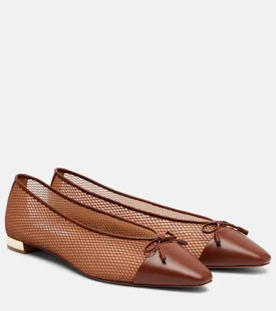 Aquazzura Gioia Mesh And Leather Ballet Flats In Brown