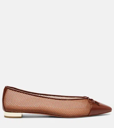 Aquazzura Gioia Mesh And Leather Ballet Flats In Brown
