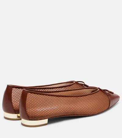 Aquazzura Gioia Mesh And Leather Ballet Flats In Brown