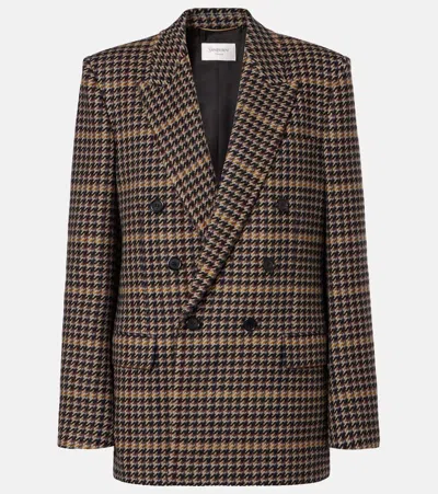 Saint Laurent Brown Double-breasted Jacket With Notched Revers And All-over Check Motif In Wool Woman