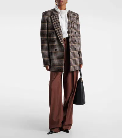 Saint Laurent Brown Double-breasted Jacket With Notched Revers And All-over Check Motif In Wool Woman
