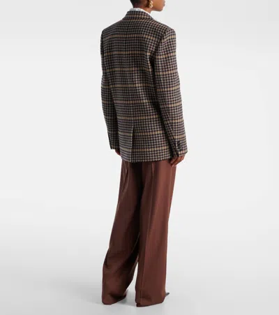 Saint Laurent Brown Double-breasted Jacket With Notched Revers And All-over Check Motif In Wool Woman
