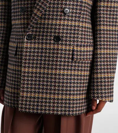 Saint Laurent Brown Double-breasted Jacket With Notched Revers And All-over Check Motif In Wool Woman