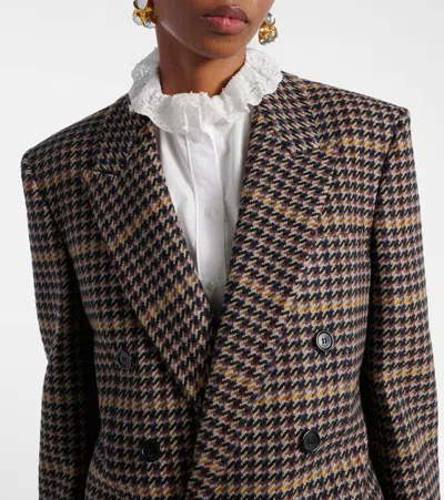 Saint Laurent Brown Double-breasted Jacket With Notched Revers And All-over Check Motif In Wool Woman