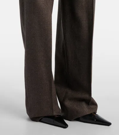 Saint Laurent Wide-leg Pants In Herringbone Wool In Brown