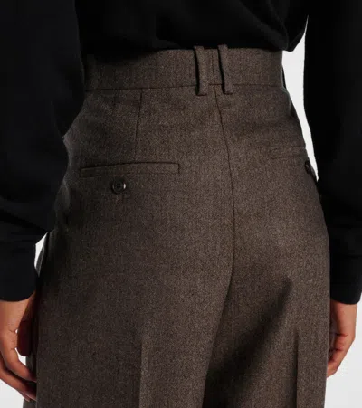 Saint Laurent Wide-leg Pants In Herringbone Wool In Brown