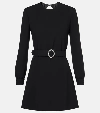 Saint Laurent Wool-cotton Belted A-line Mini Dress In Black