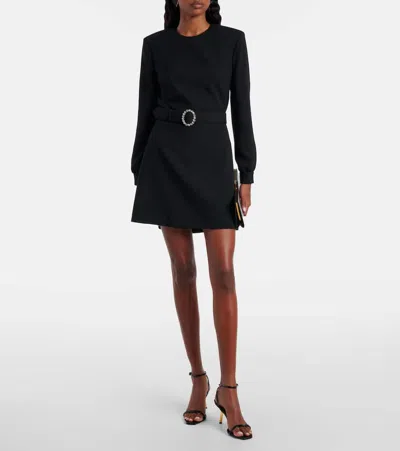 Saint Laurent Wool-cotton Belted A-line Mini Dress In Black